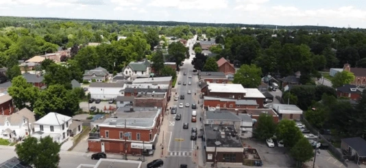 Aerial view of small town main street